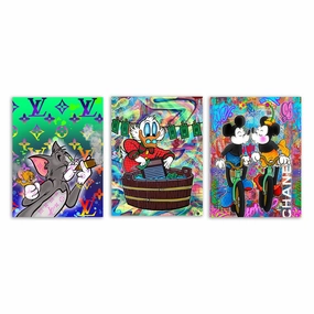 Cartoonidols triptych by Sean Flores framed mural artwork