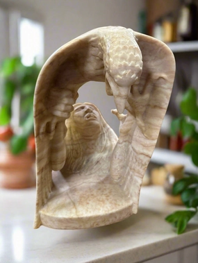 CARVED ALABASTER STAUE OF AN INDIAN HOLDING AN EAGLE artistic wall mural