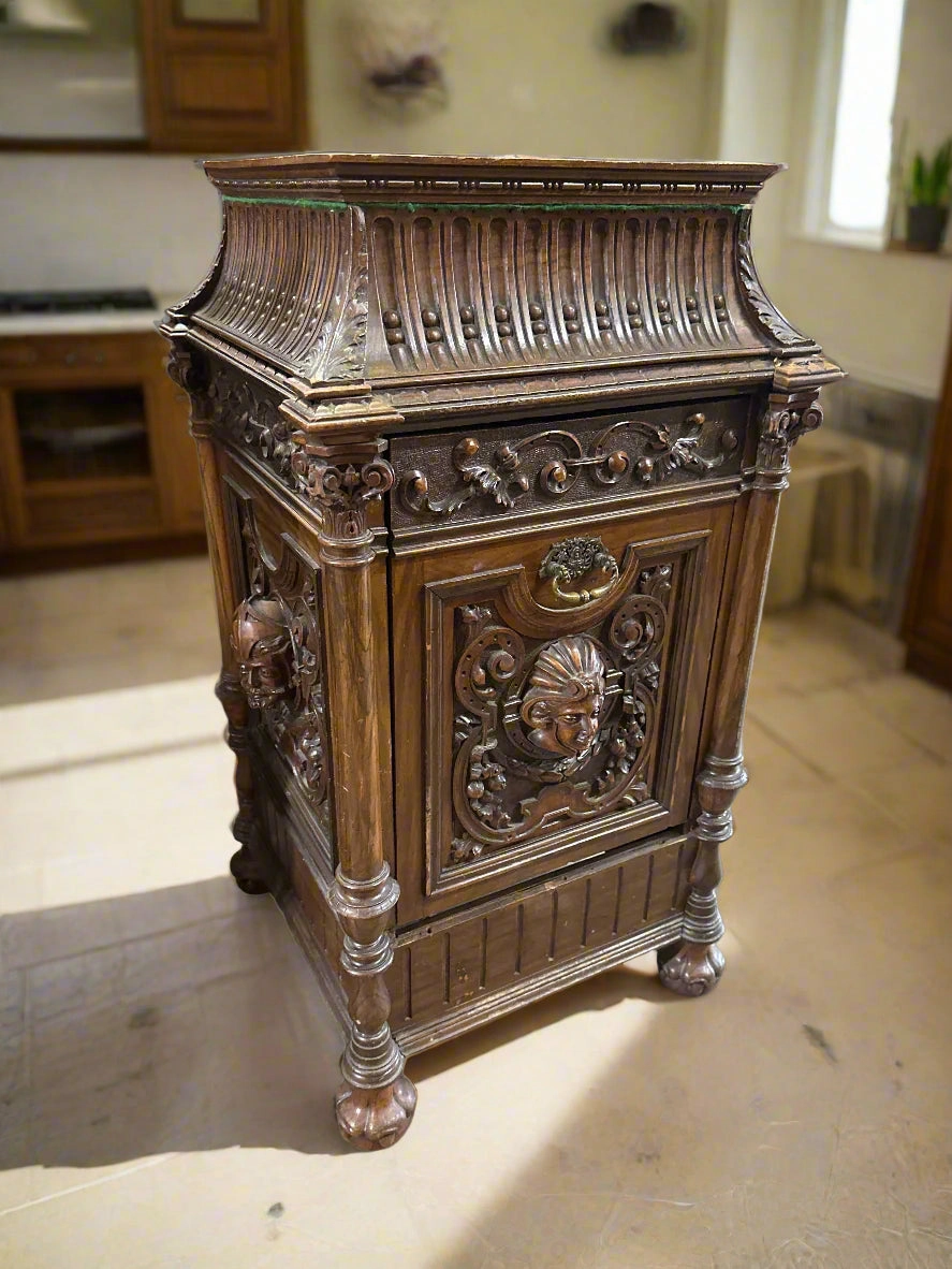 CARVED FRENCH WINE CABINET WITH FACES artistic wall mural