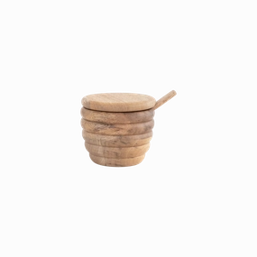 Carved Mango Wood Salt Cellar with Spoon minimalist art object  