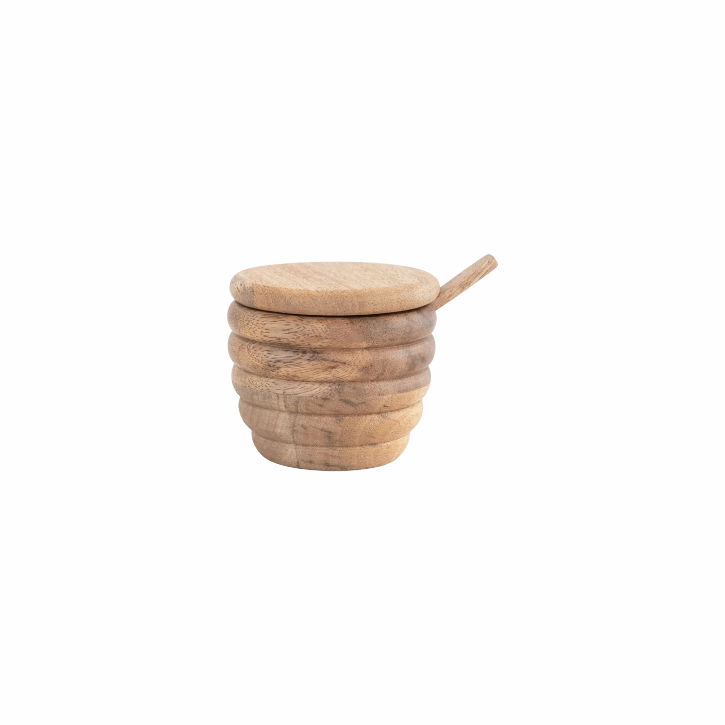 Carved Mango Wood Salt Cellar with Spoon minimalist art object  