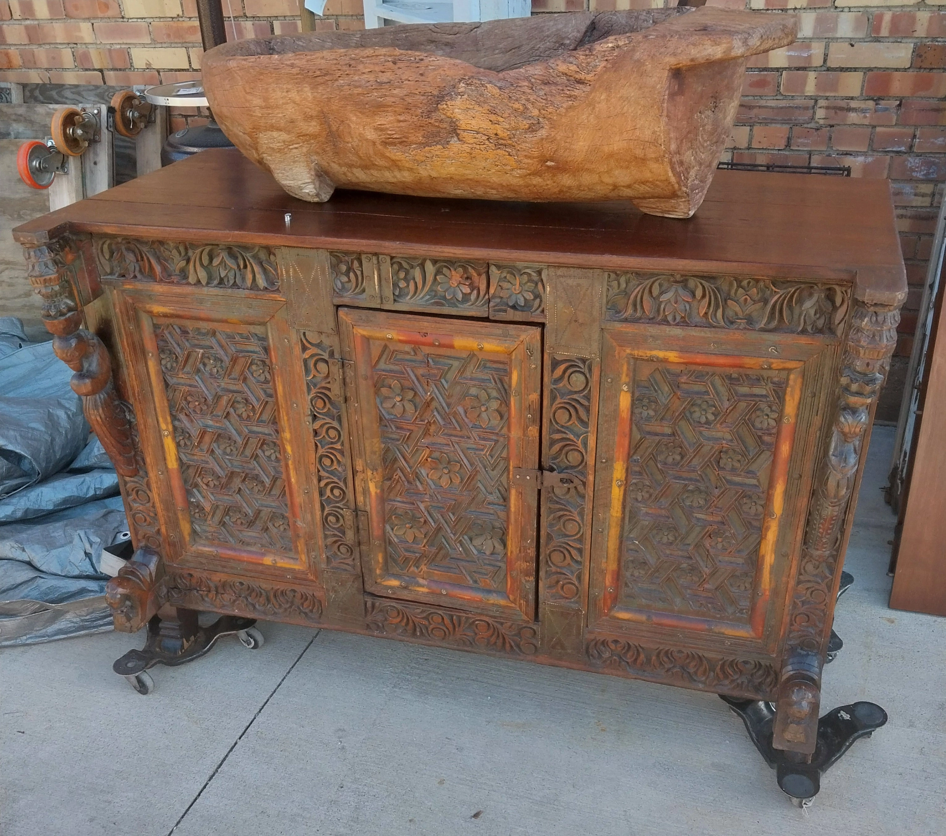 CARVED TEAK SERVER
