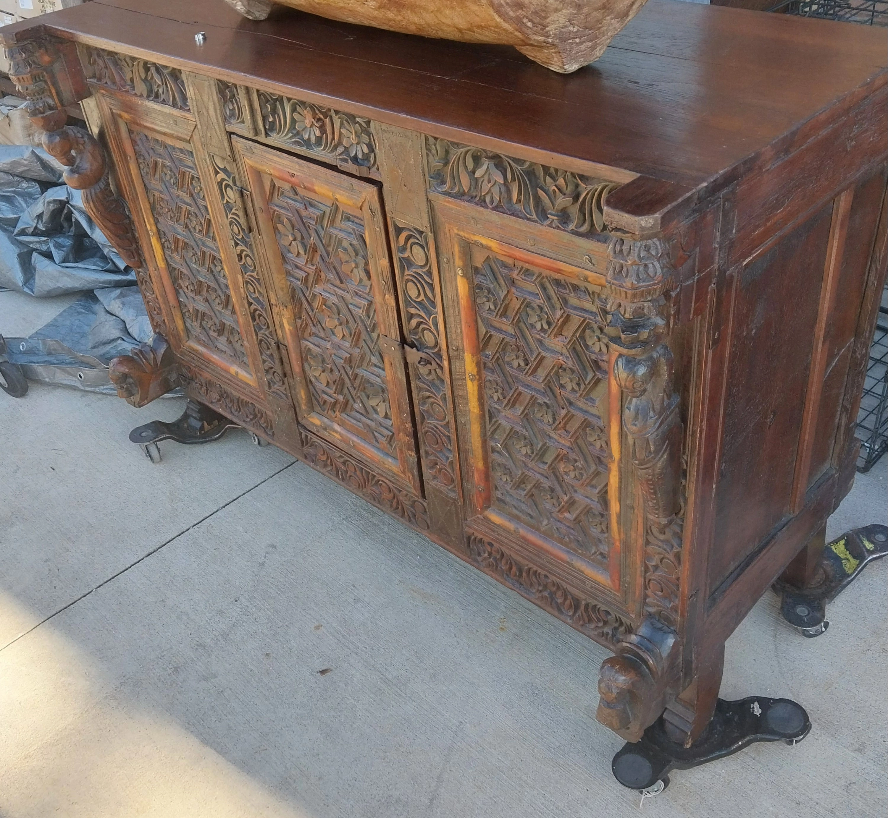 CARVED TEAK SERVER