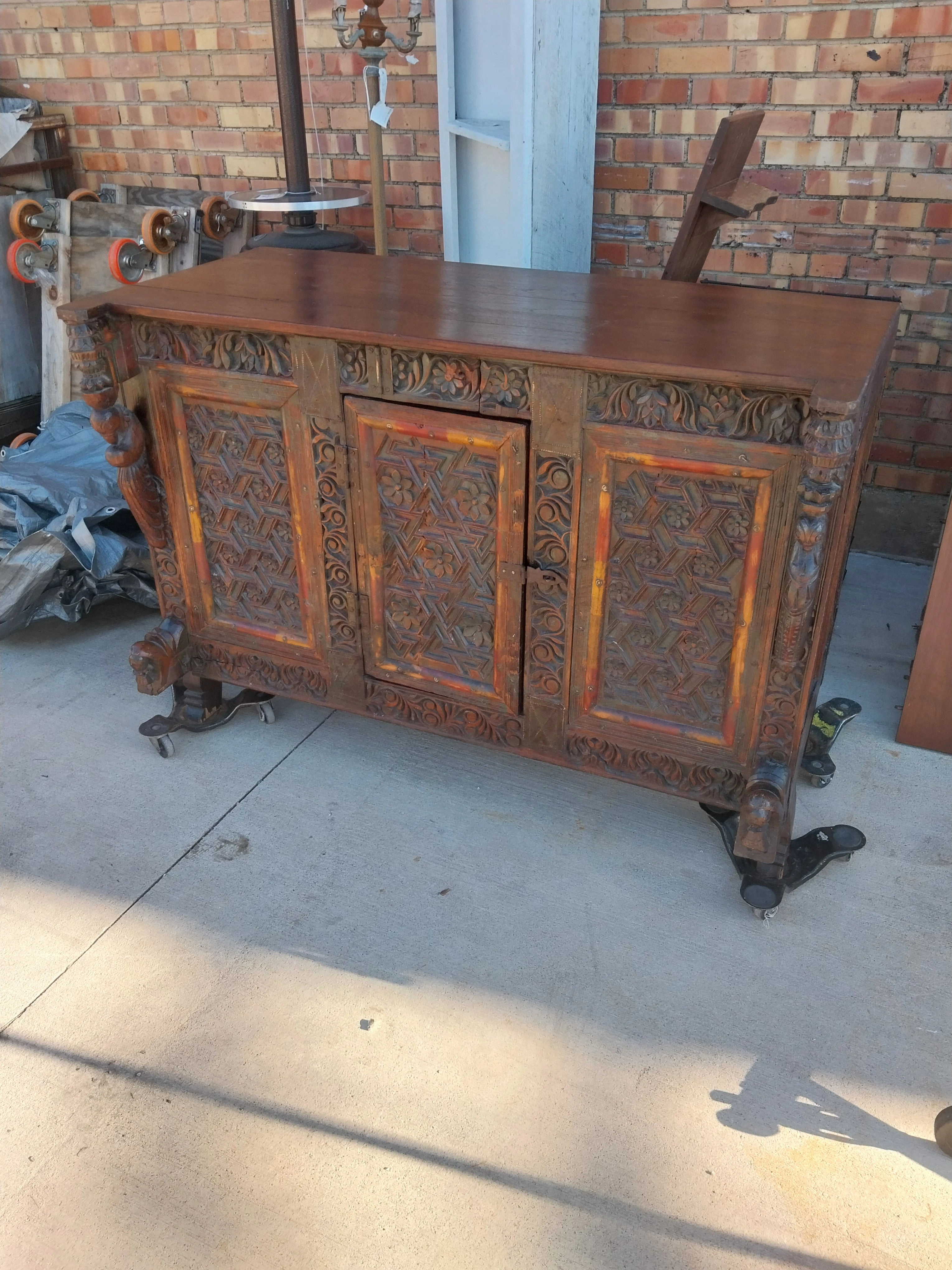 CARVED TEAK SERVER
