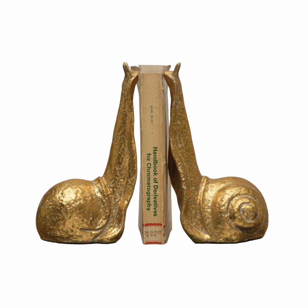 Cast Iron Snail Bookends Distressed Gold Finish Set of 2 minimalist art object  