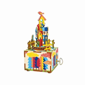 Castle in the Sky DIY 3D Wooden Music Box Puzzle, 6-1/4-Inch wooden room decoration
