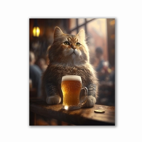 Cat with beer by Zenzdesign framed mural artwork