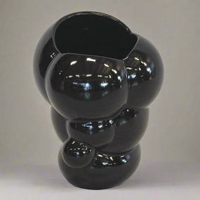 Ceramic bubble egg vase black large (35cm x 33cm) decorative home ornament