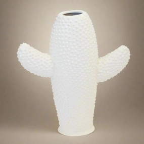 Ceramic cactus vase white flat large decorative home ornament