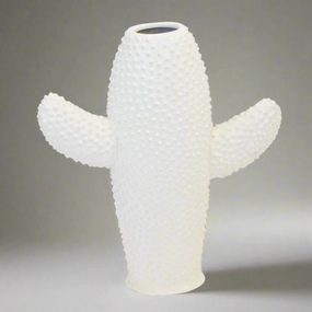 Ceramic cactus vase white flat small decorative home ornament