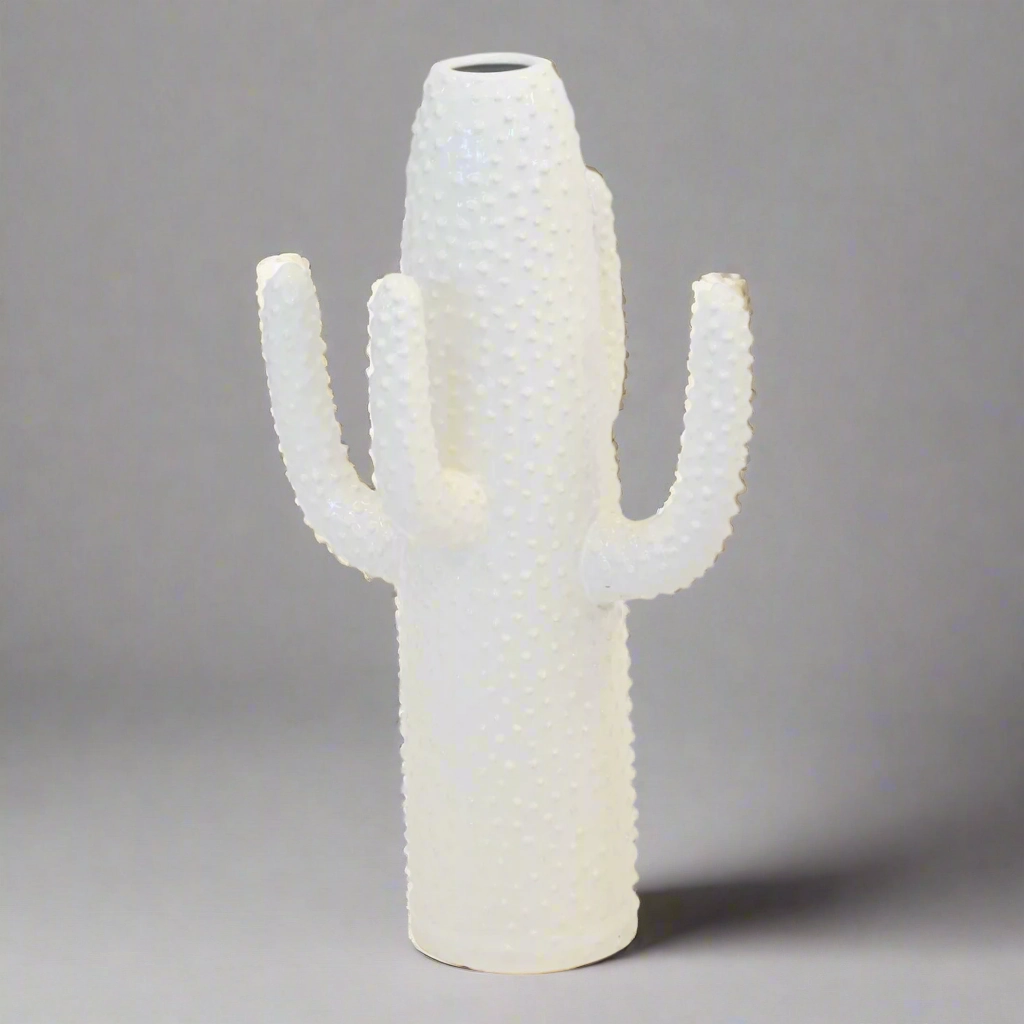 Ceramic cactus vase white large decorative home ornament