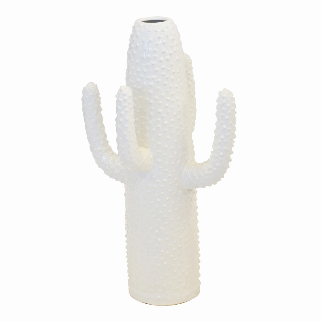 Ceramic cactus vase white large