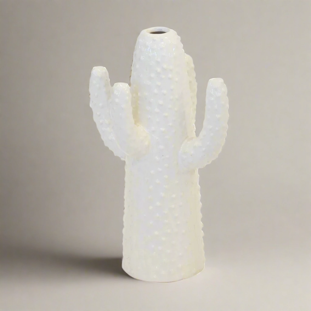 Ceramic cactus vase white small decorative home ornament