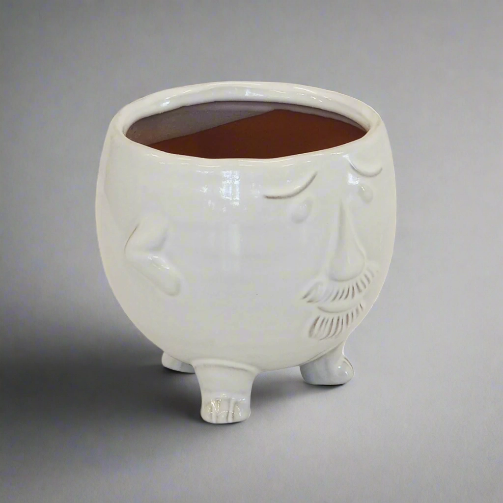 Ceramic face pot white large (15cm x 14cm) decorative home ornament