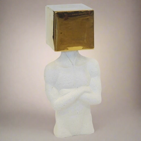 CERAMIC FIGURINE SQUARE HEAD (H 35CM) decorative home ornament