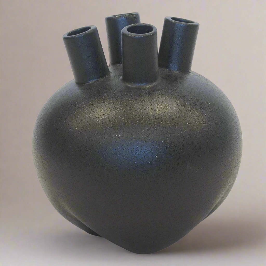 CERAMIC FUNNEL VASE BLACK (26CM (H) X 24CM) decorative home ornament