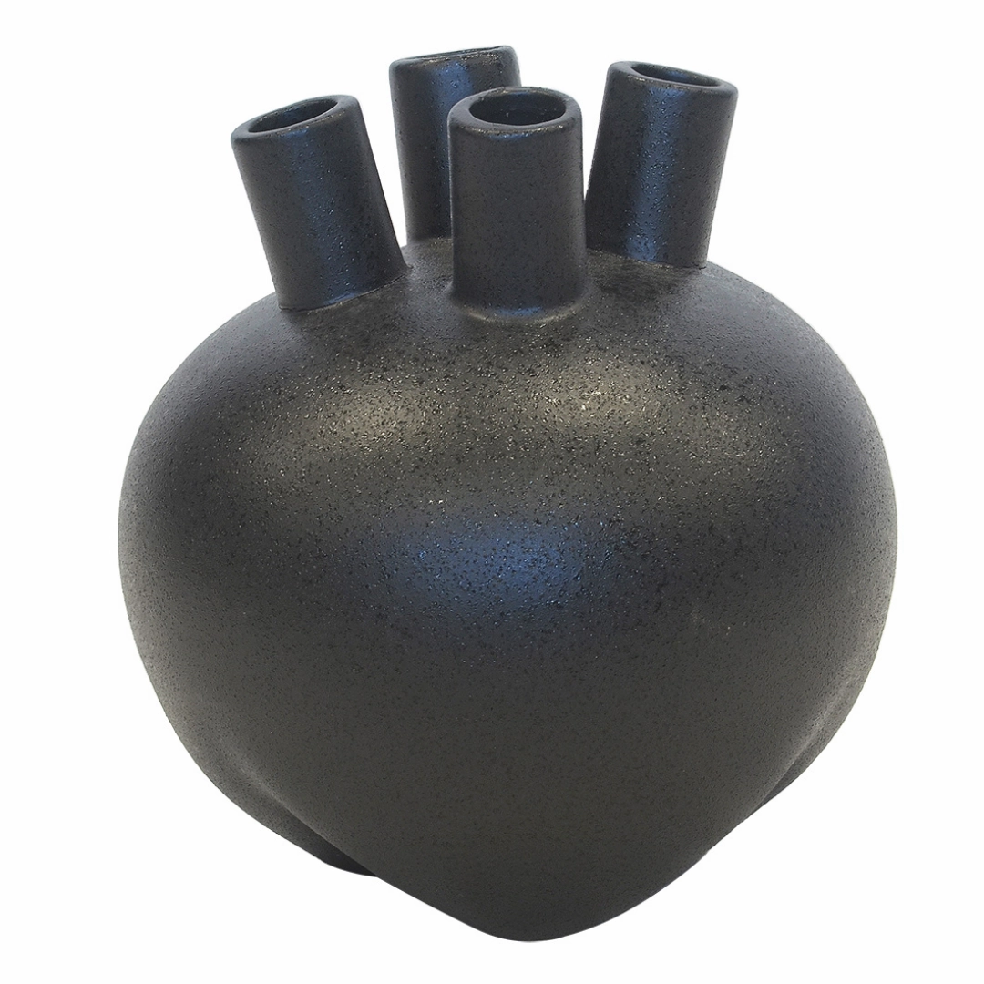 CERAMIC FUNNEL VASE BLACK (26CM (H) X 24CM)