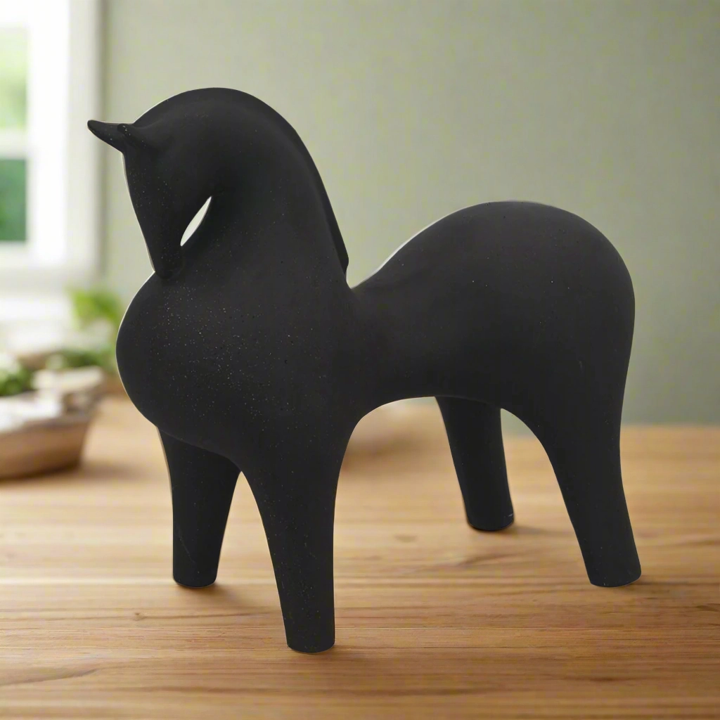 CERAMIC HORSE STATUE GREY (36CM X 40CM X 20CM)
