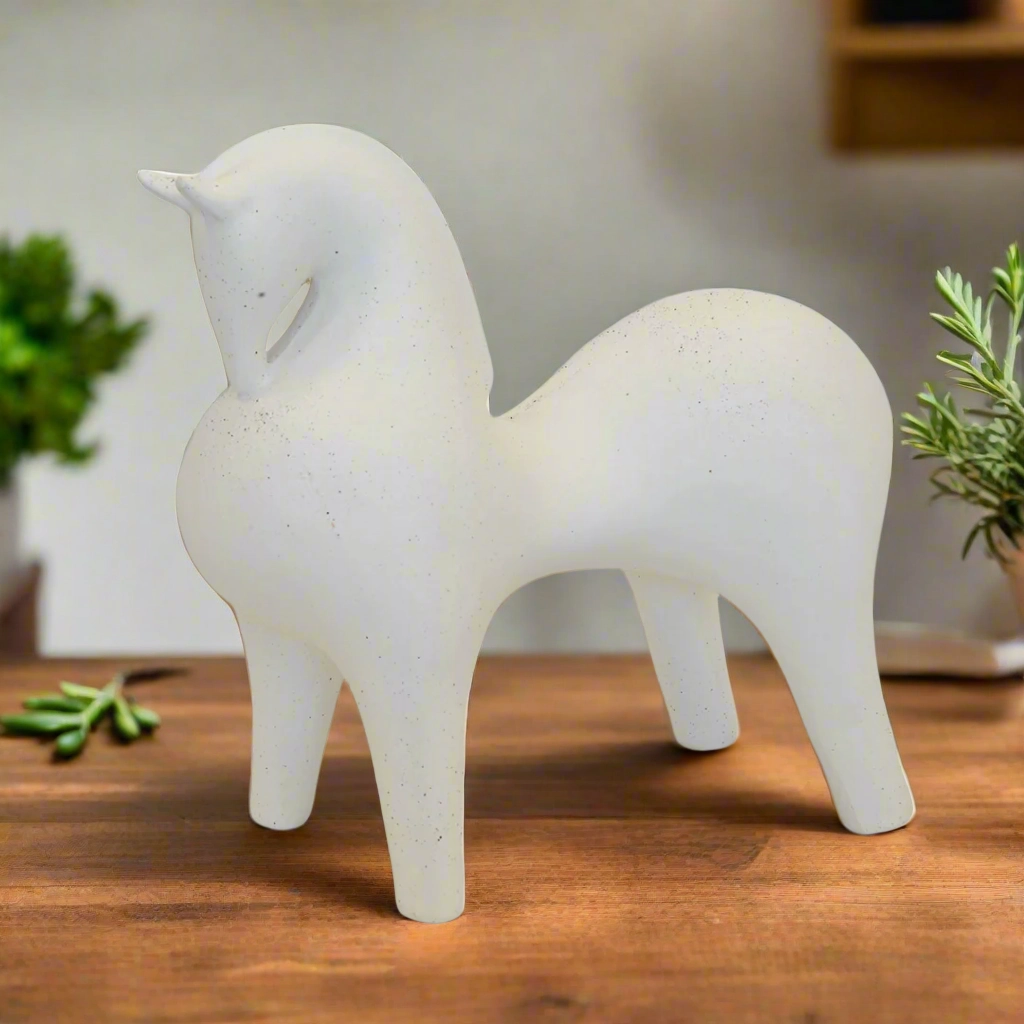 CERAMIC HORSE STATUE WHITE (36CM (H) X 40CM X 20CM