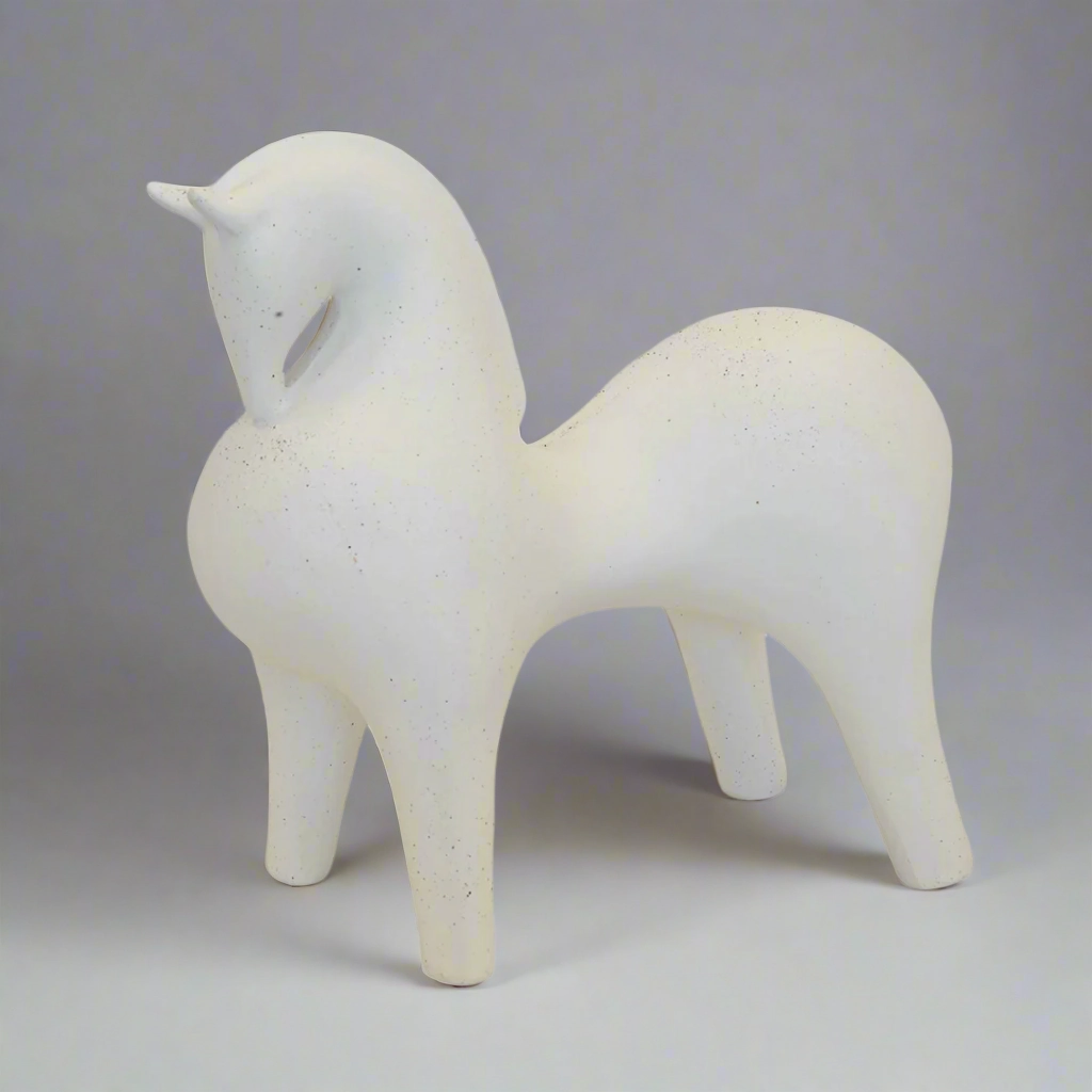 CERAMIC HORSE STATUE WHITE (36CM (H) X 40CM X 20CM decorative home ornament