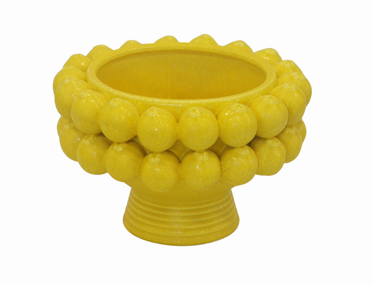 CERAMIC LEMON PEDESTAL BOWL BRIGHT YELLOW