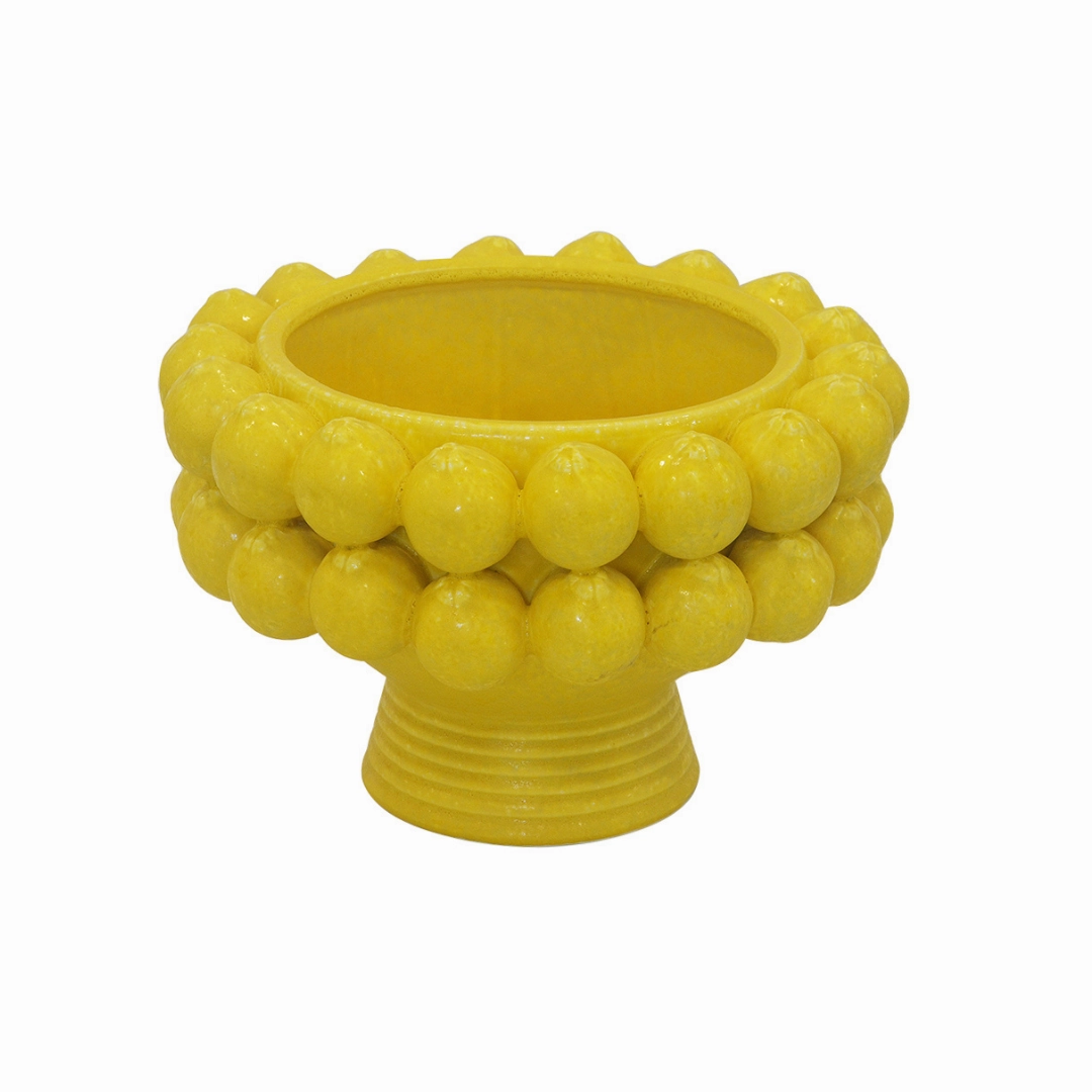 CERAMIC LEMON PEDESTAL BOWL BRIGHT YELLOW