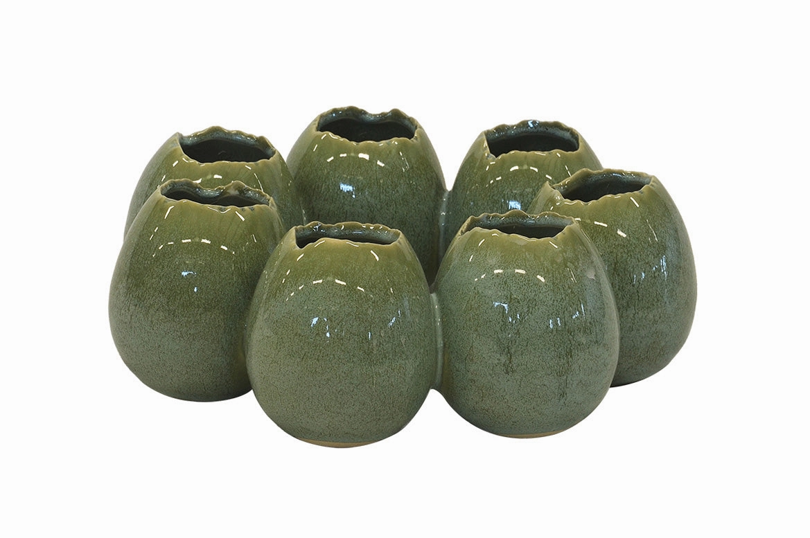 CERAMIC OSTRICH EGG RING VASE GREEN LARGE