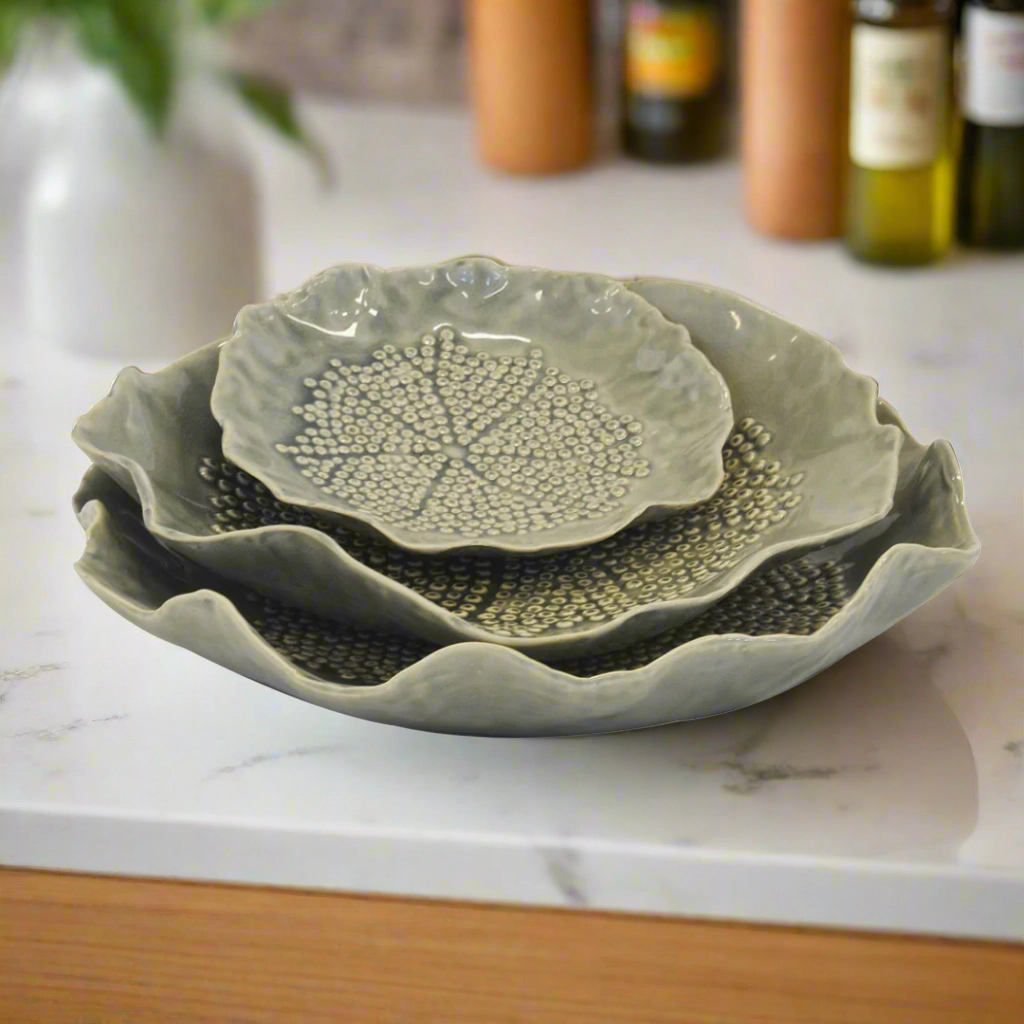 Ceramic Petal Plate Grey Set of 3