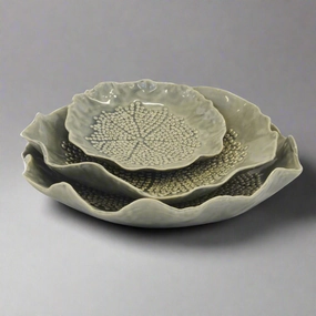 Ceramic Petal Plate Grey Set of 3 decorative home ornament