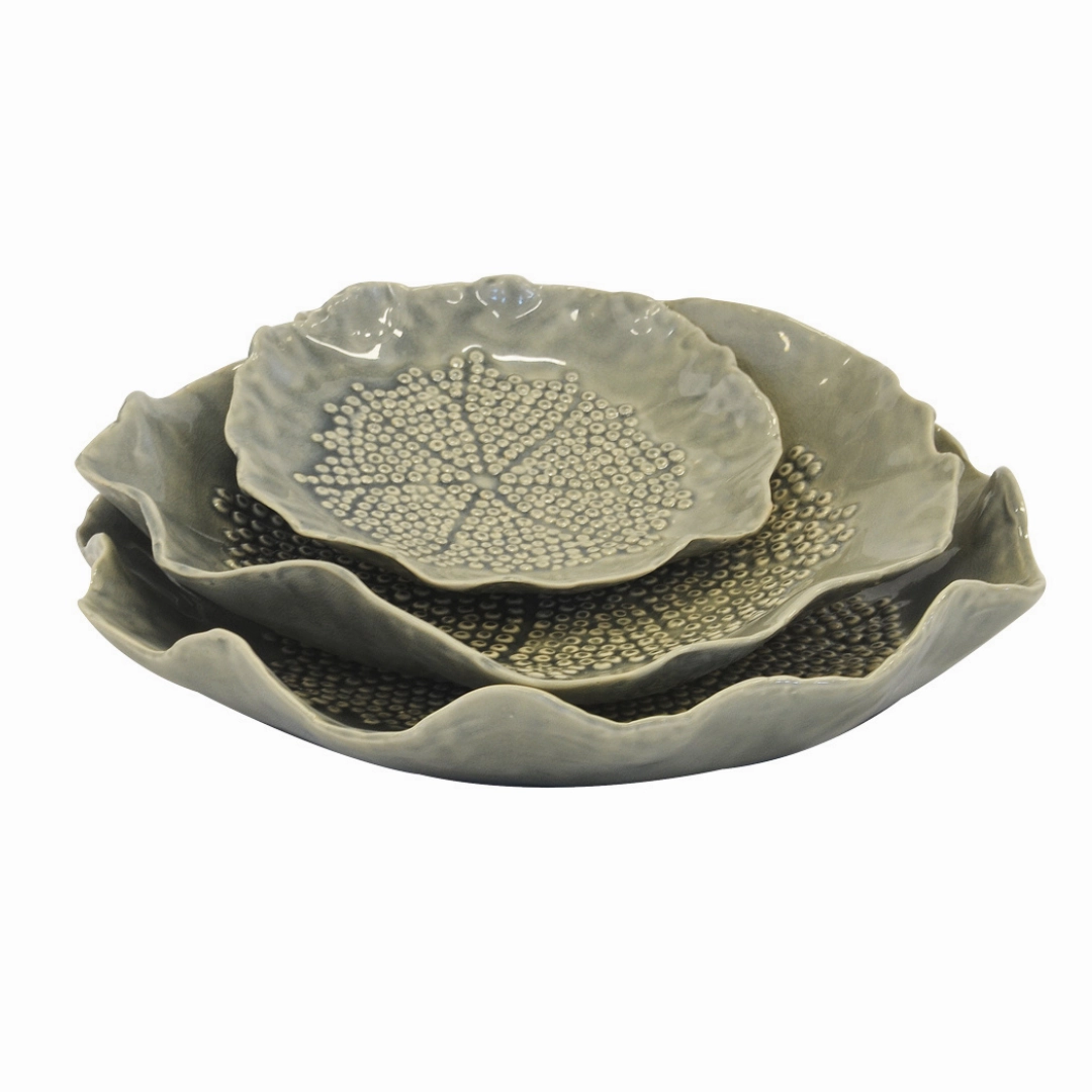 Ceramic Petal Plate Grey Set of 3