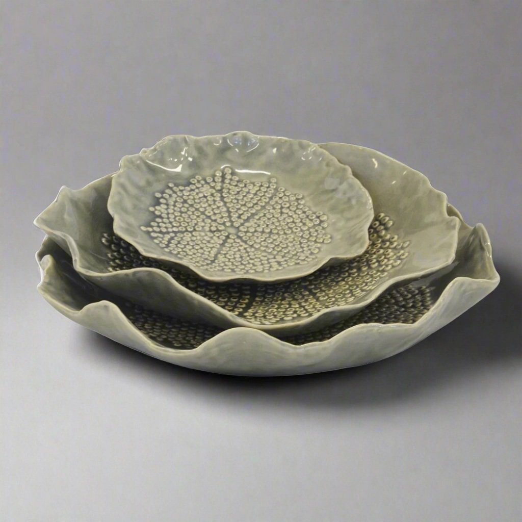 Ceramic Petal Plate Grey Set of 3 decorative home ornament