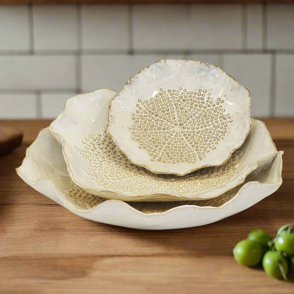 Ceramic Petal Plate White Set of 3