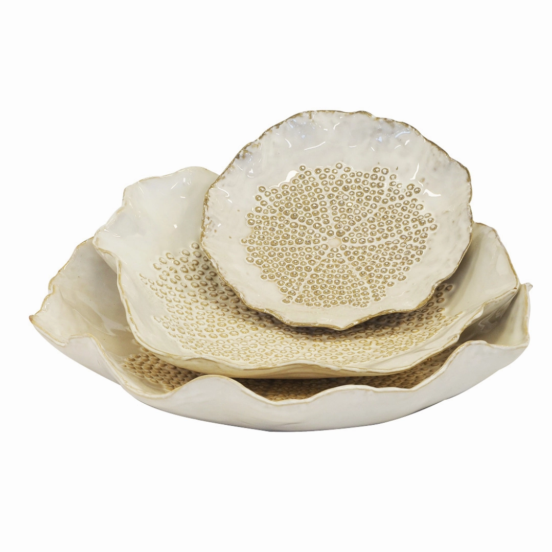 Ceramic Petal Plate White Set of 3