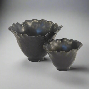 Ceramic scalloped petal votive matt black s/2 decorative home ornament