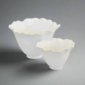 Ceramic scalloped petal votive matt white s/2 decorative home ornament