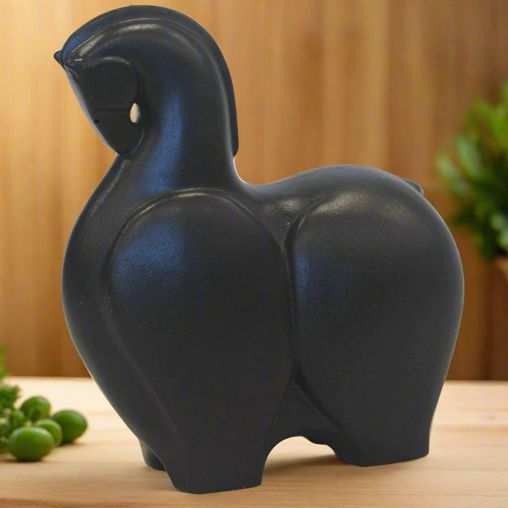 CERAMIC TROJAN HORSE STATUE BLACK (34CM (H) X 30CM X 12CM )