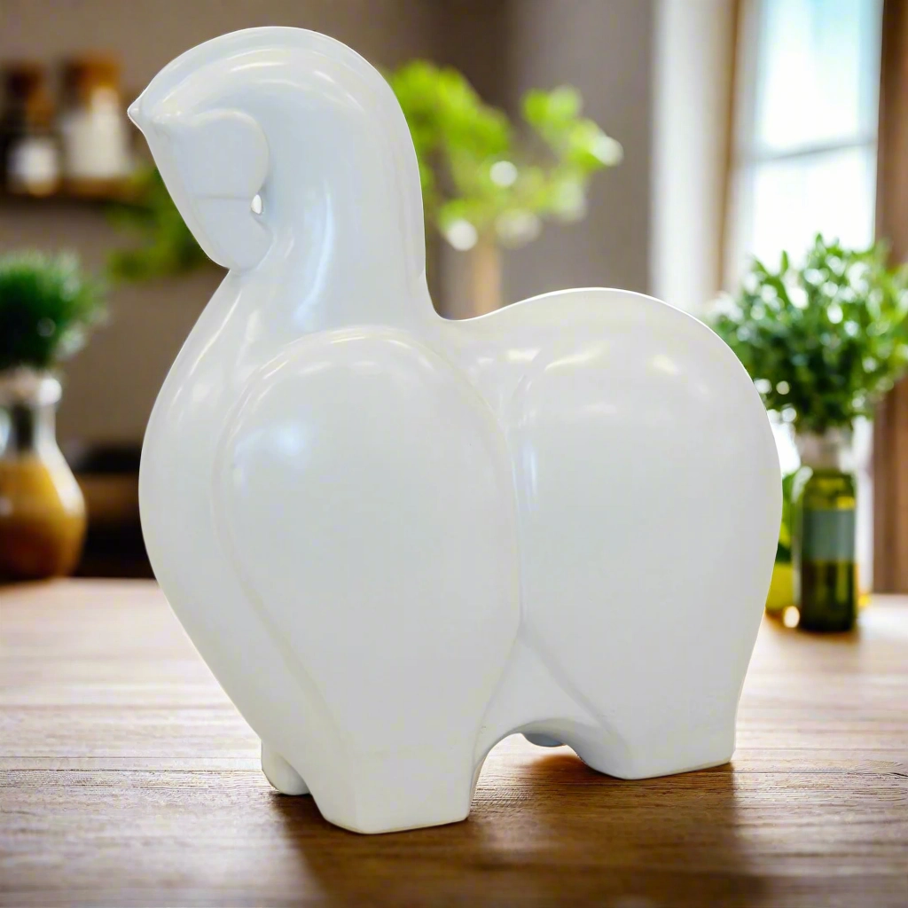 CERAMIC TROJAN HORSE STATUE WHITE (34CM (H) X 30CM X 12CM)