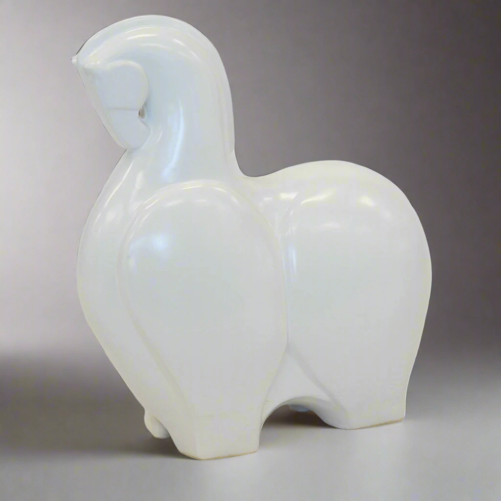 CERAMIC TROJAN HORSE STATUE WHITE (34CM (H) X 30CM X 12CM) decorative home ornament