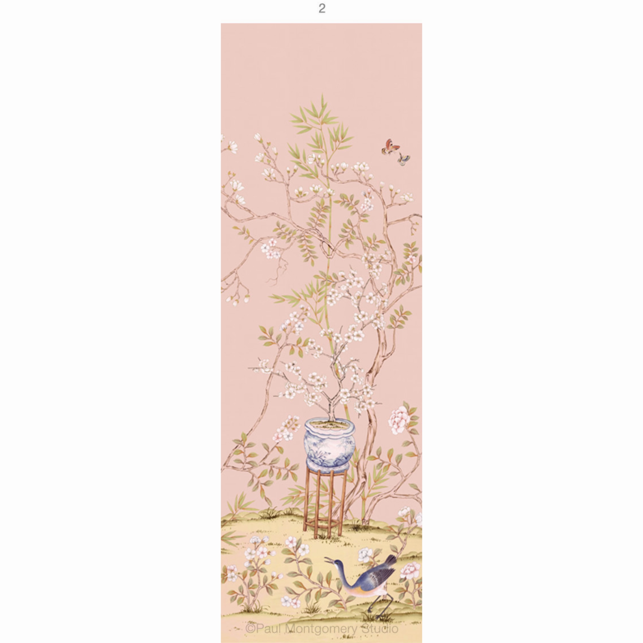 Chai Wan Triptych Chinoiserie Mural Wallpaper Panels in Rose