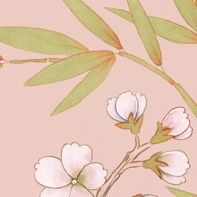Chai Wan Triptych Chinoiserie Mural Wallpaper Panels in Rose paper wall covering