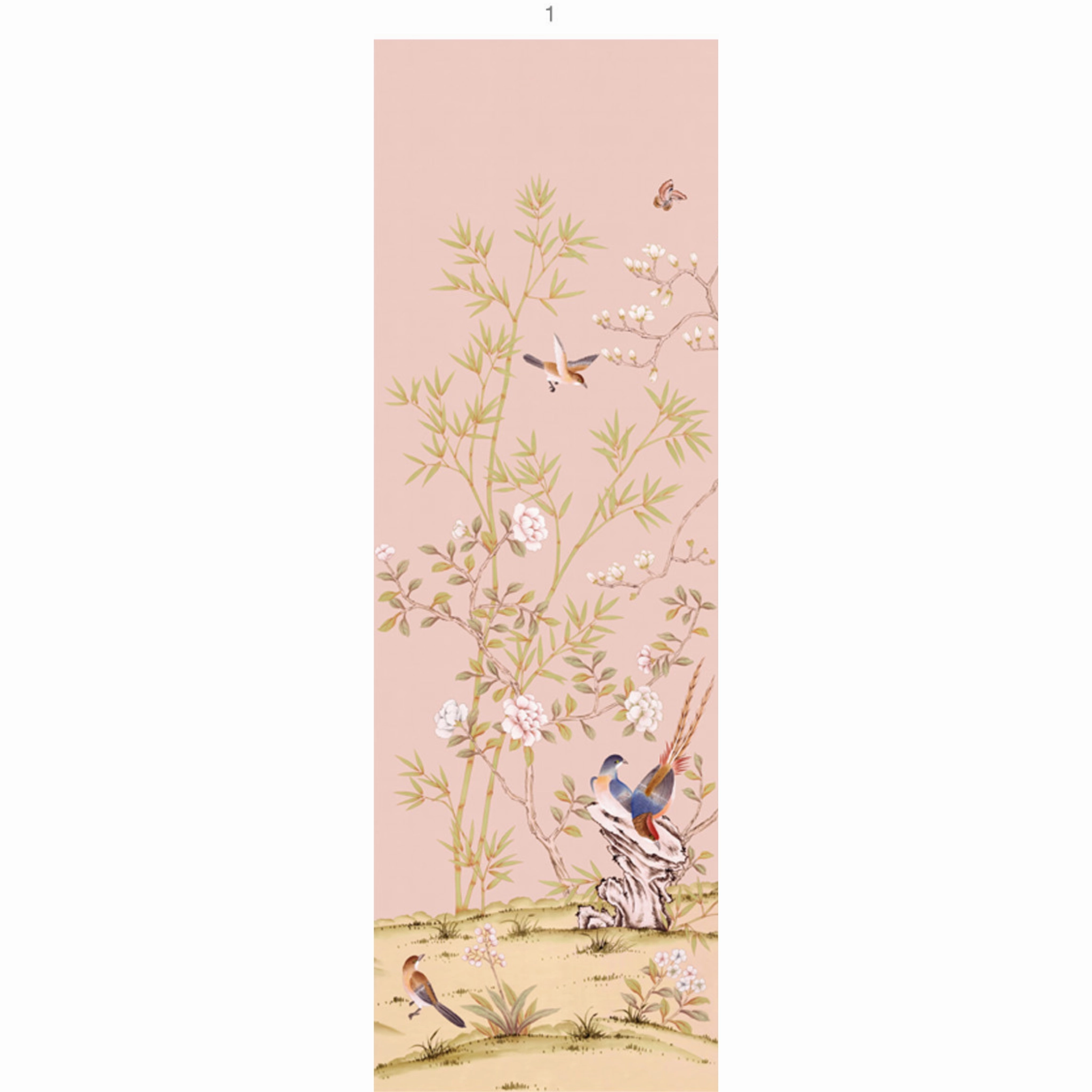 Chai Wan Triptych Chinoiserie Mural Wallpaper Panels in Rose