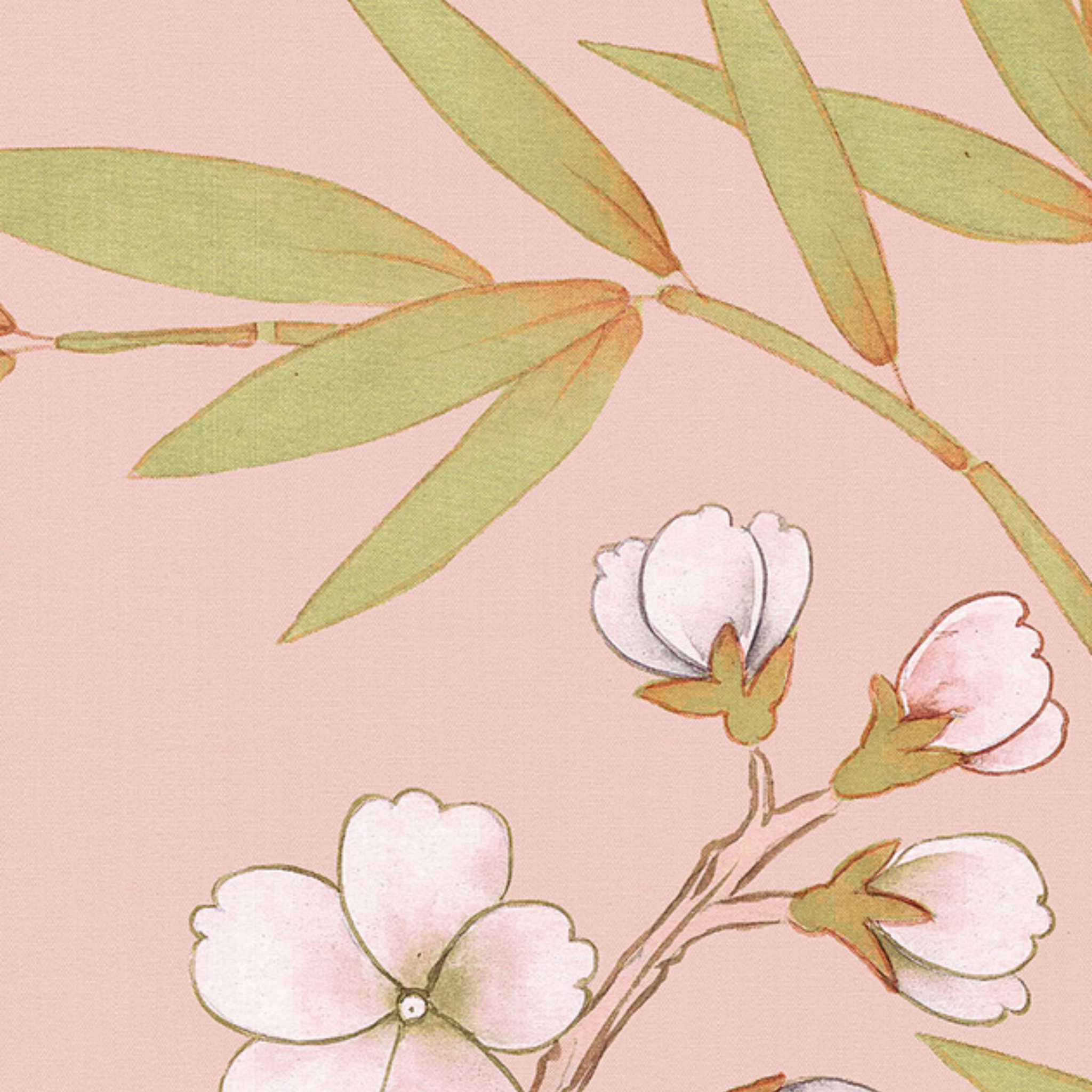Chai Wan Triptych Chinoiserie Mural Wallpaper Panels in Rose paper wall covering