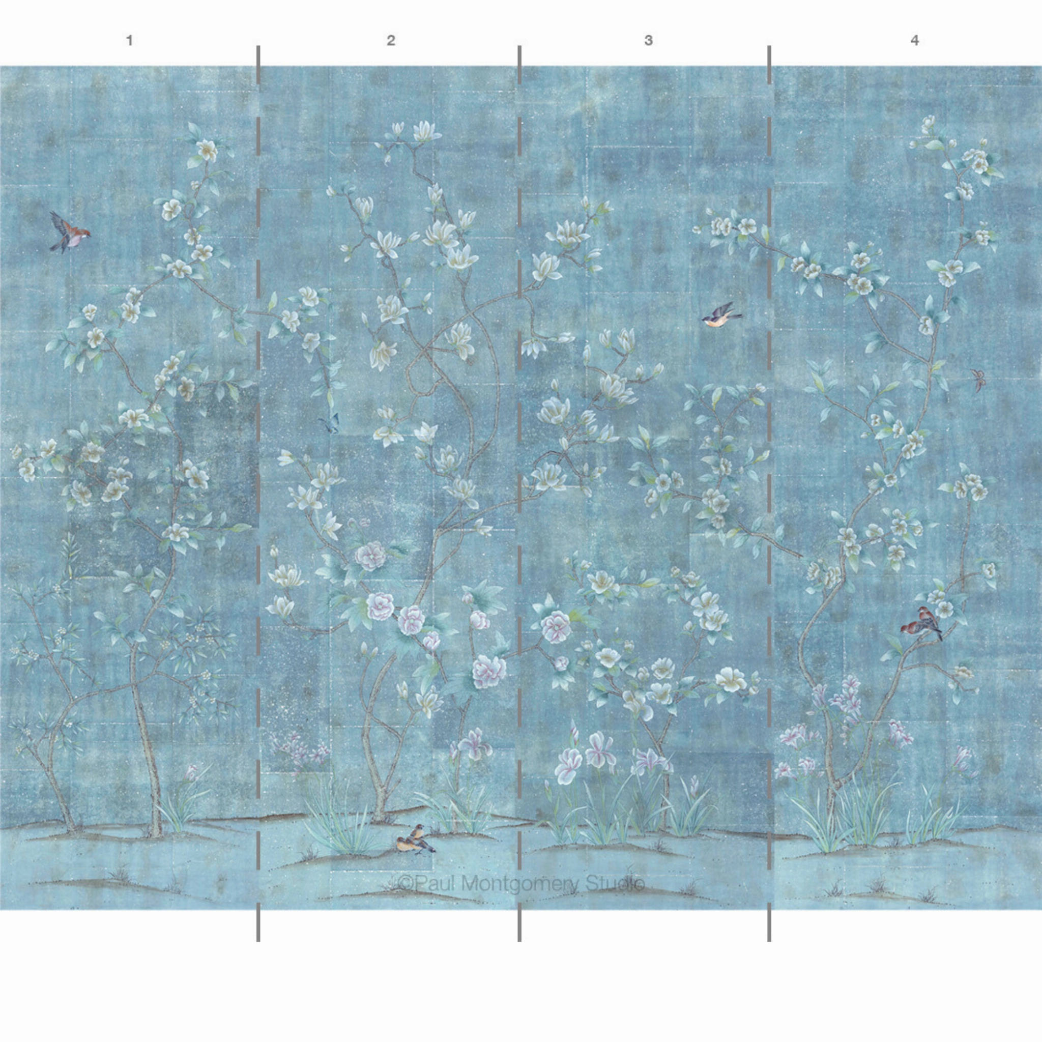 Chanteur Silver Chinoiserie Mural Wallpaper Panels