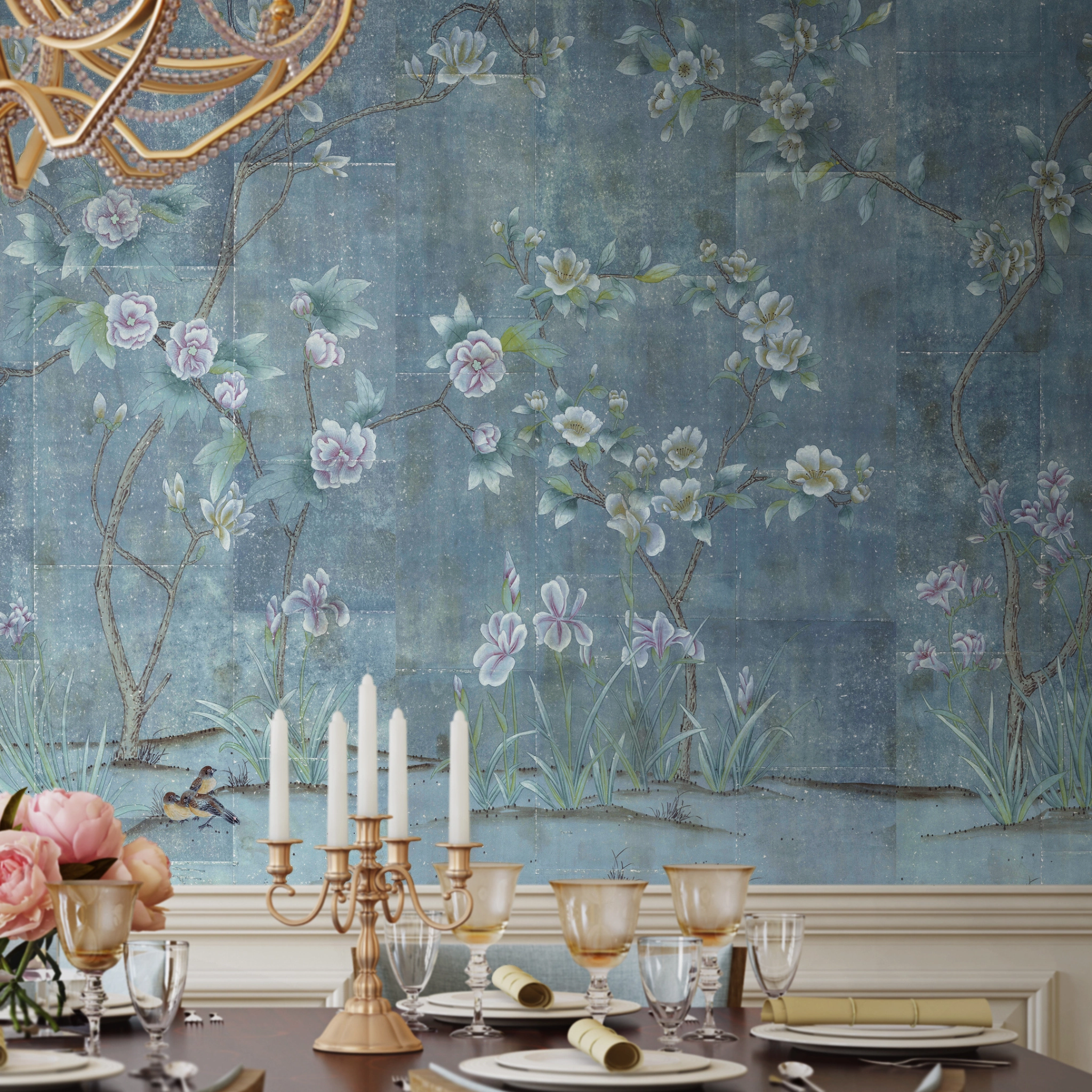Chanteur Silver Chinoiserie Mural Wallpaper Panels