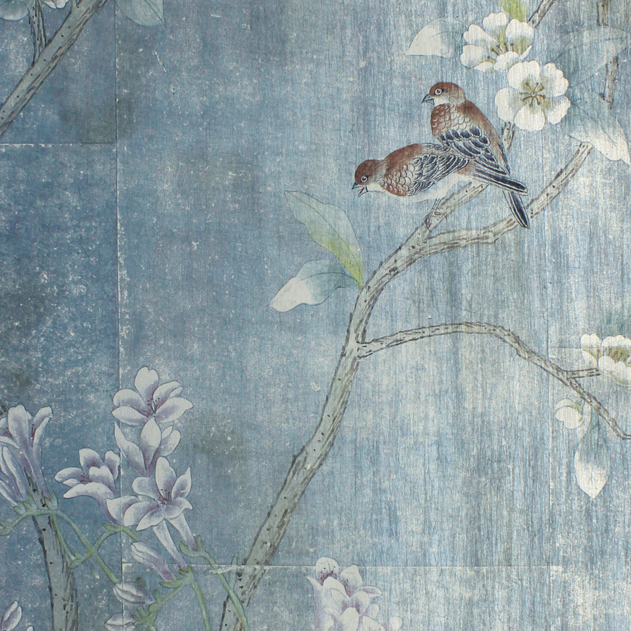 Chanteur Silver Chinoiserie Mural Wallpaper Panels paper wall covering