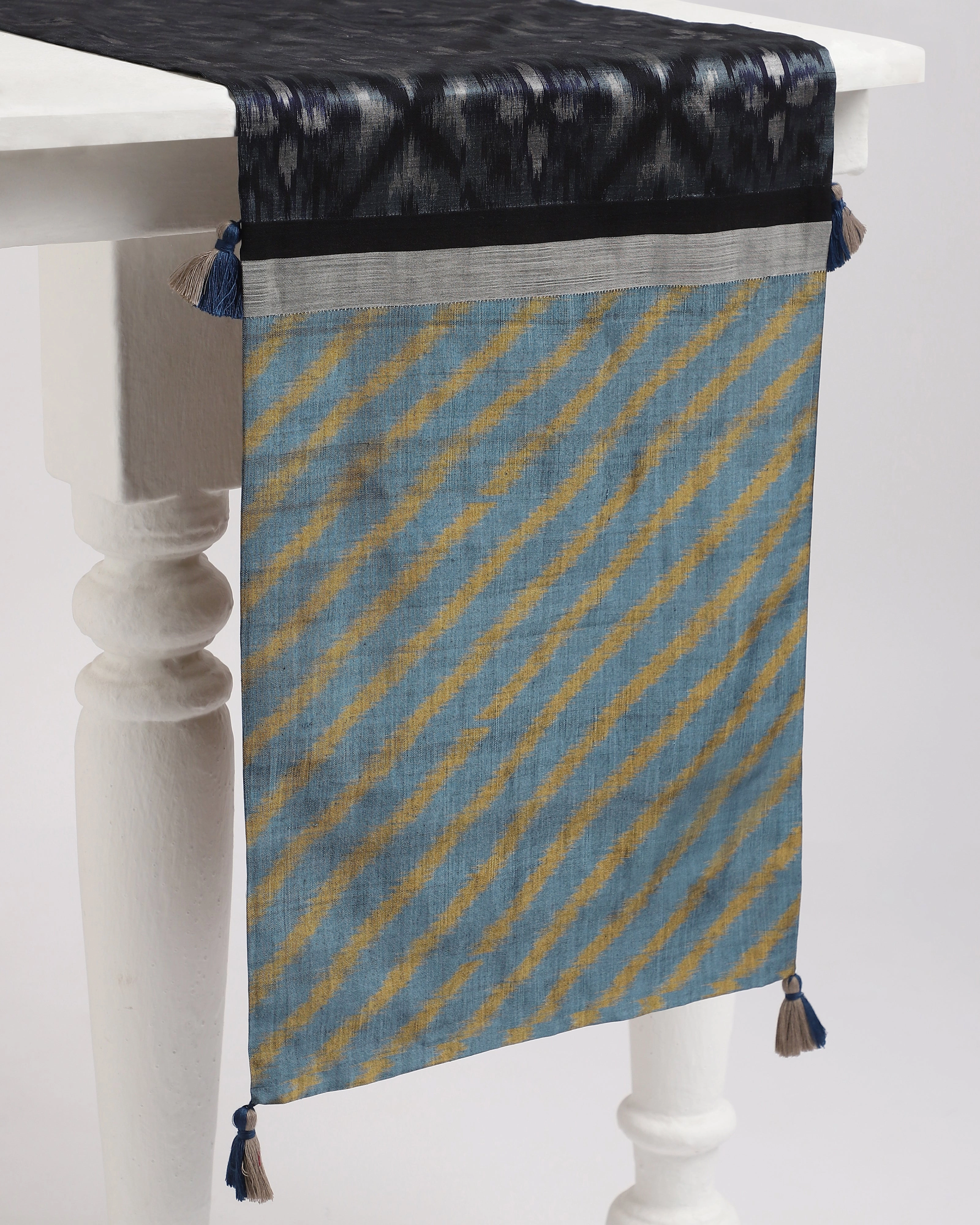 Charmo Weft Ikat Cotton Silk Table Runner ceramic table ornament