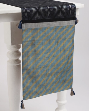 Charmo Weft Ikat Cotton Silk Table Runner ceramic table ornament