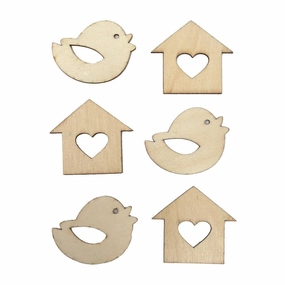 Chickadee Laser Cut Wooden Stickers, Natural, 2-Inch, 6-Count wooden room decoration