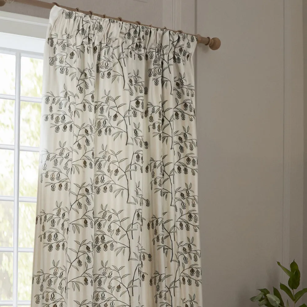 Chinese Lanterns Embroidered Pencil Pleat Curtains Linen