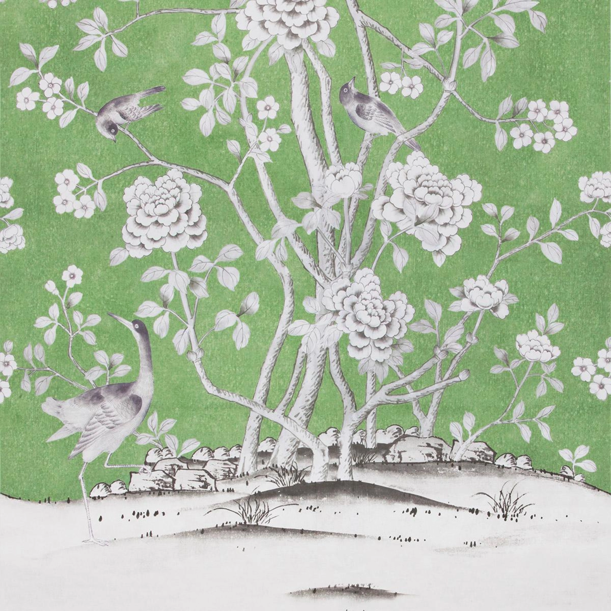 Chinois Palais Wallpaper Panel in Lettuce